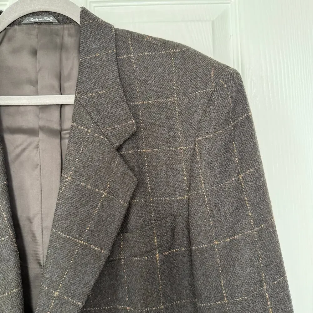 Neiman Marcus Designer Collection 100%Wool Windowpane Sportscoat Blazer 42R